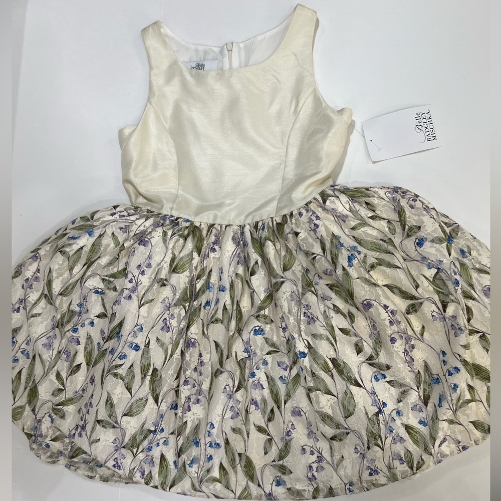 Badgley Mischka Kids Dress in Cream and Blue Floral - Picture 5 of 12